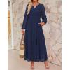 imageZESICA Womens 2025 Fall Long Sleeve Maxi Dress V Neck Hollow Out Eyelet A Line Long Flowy Casual Party DressesNavy