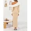 imageZESICA Womens 2025 Fall Off Shoulder Sweater Dress Formal Long Sleeve Faux Fur Knit Bodycon Side Slit Maxi DressesApricot
