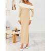 imageZESICA Womens 2025 Fall Off Shoulder Sweater Dress Formal Long Sleeve Faux Fur Knit Bodycon Side Slit Maxi DressesApricot