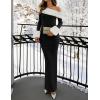 imageZESICA Womens 2025 Fall Off Shoulder Sweater Dress Formal Long Sleeve Faux Fur Knit Bodycon Side Slit Maxi DressesBlack