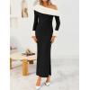 imageZESICA Womens 2025 Fall Off Shoulder Sweater Dress Formal Long Sleeve Faux Fur Knit Bodycon Side Slit Maxi DressesBlack
