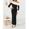 imageZESICA Womens 2025 Fall Off Shoulder Sweater Dress Formal Long Sleeve Faux Fur Knit Bodycon Side Slit Maxi DressesBlack