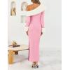 imageZESICA Womens 2025 Fall Off Shoulder Sweater Dress Formal Long Sleeve Faux Fur Knit Bodycon Side Slit Maxi DressesPink
