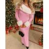 imageZESICA Womens 2025 Fall Off Shoulder Sweater Dress Formal Long Sleeve Faux Fur Knit Bodycon Side Slit Maxi DressesPink