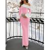 imageZESICA Womens 2025 Fall Off Shoulder Sweater Dress Formal Long Sleeve Faux Fur Knit Bodycon Side Slit Maxi DressesPink