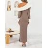 imageZESICA Womens 2025 Fall Off Shoulder Sweater Dress Formal Long Sleeve Faux Fur Knit Bodycon Side Slit Maxi DressesSand