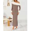 imageZESICA Womens 2025 Fall Off Shoulder Sweater Dress Formal Long Sleeve Faux Fur Knit Bodycon Side Slit Maxi DressesSand