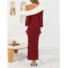 imageZESICA Womens 2025 Fall Off Shoulder Sweater Dress Formal Long Sleeve Faux Fur Knit Bodycon Side Slit Maxi DressesWine