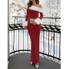imageZESICA Womens 2025 Fall Off Shoulder Sweater Dress Formal Long Sleeve Faux Fur Knit Bodycon Side Slit Maxi DressesWine