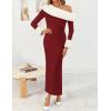 imageZESICA Womens 2025 Fall Off Shoulder Sweater Dress Formal Long Sleeve Faux Fur Knit Bodycon Side Slit Maxi DressesWine