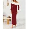 imageZESICA Womens 2025 Fall Off Shoulder Sweater Dress Formal Long Sleeve Faux Fur Knit Bodycon Side Slit Maxi DressesWine