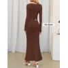 imageZESICA Womens 2025 Fall Sweater Dress Long Sleeve V Neck Ribbed Knit Party Cocktail Bodycon Maxi DressesBrown