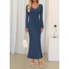 imageZESICA Womens 2025 Fall Sweater Dress Long Sleeve V Neck Ribbed Knit Party Cocktail Bodycon Maxi DressesDustyblue