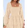 imageZESICA Womens Fall Long Sleeve Maxi Dresses 2025 Square Neck Hollow Out Eyelet Smocked A Line Boho Wedding Guset DressApricot
