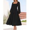 imageZESICA Womens Fall Long Sleeve Maxi Dresses 2025 Square Neck Hollow Out Eyelet Smocked A Line Boho Wedding Guset DressBlack