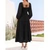 imageZESICA Womens Fall Long Sleeve Maxi Dresses 2025 Square Neck Hollow Out Eyelet Smocked A Line Boho Wedding Guset DressBlack