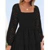 imageZESICA Womens Fall Long Sleeve Maxi Dresses 2025 Square Neck Hollow Out Eyelet Smocked A Line Boho Wedding Guset DressBlack