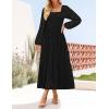 imageZESICA Womens Fall Long Sleeve Maxi Dresses 2025 Square Neck Hollow Out Eyelet Smocked A Line Boho Wedding Guset DressBlack