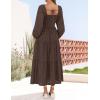 imageZESICA Womens Fall Long Sleeve Maxi Dresses 2025 Square Neck Hollow Out Eyelet Smocked A Line Boho Wedding Guset DressCoffee