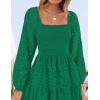 imageZESICA Womens Fall Long Sleeve Maxi Dresses 2025 Square Neck Hollow Out Eyelet Smocked A Line Boho Wedding Guset DressGreen
