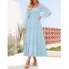 imageZESICA Womens Fall Long Sleeve Maxi Dresses 2025 Square Neck Hollow Out Eyelet Smocked A Line Boho Wedding Guset DressLightblue
