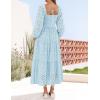 imageZESICA Womens Fall Long Sleeve Maxi Dresses 2025 Square Neck Hollow Out Eyelet Smocked A Line Boho Wedding Guset DressLightblue