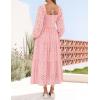 imageZESICA Womens Fall Long Sleeve Maxi Dresses 2025 Square Neck Hollow Out Eyelet Smocked A Line Boho Wedding Guset DressPink