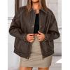 imageZESICA Womens Faux Leather Jacket Oversized Zipper Motorcycle Coats 2025 Fall Fashion Trendy Clothes OutfitsDarkcoffee