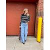 imageZESICA Womens Long Sleeve Crewneck Striped Shirts Spring Ribbed Knit Sweater Slim Fitted Casual Basic Tee TopsBlack