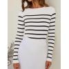 imageZESICA Womens Long Sleeve Crewneck Striped Shirts Spring Ribbed Knit Sweater Slim Fitted Casual Basic Tee TopsWhite