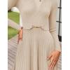 imageZESICA Womens Long Sleeve Midi Sweater Dress 2025 Fall Crewneck Knit A Line Pleated Flowy Long Dresses with BeltApricot