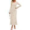 imageZESICA Fall Party Maxi Dresses for Women 2025 Trendy Long Sleeve Lightweight Sweater Dress with 3D Floral AppliqusApricot