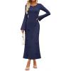 imageZESICA Fall Party Maxi Dresses for Women 2025 Trendy Long Sleeve Lightweight Sweater Dress with 3D Floral AppliqusNavy