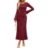 imageZESICA Fall Party Maxi Dresses for Women 2025 Trendy Long Sleeve Lightweight Sweater Dress with 3D Floral AppliqusWine
