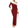 imageZESICA Womens 2025 Fall Off Shoulder Sweater Dress Formal Long Sleeve Faux Fur Knit Bodycon Side Slit Maxi DressesWine