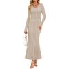 imageZESICA Womens 2025 Fall Sweater Dress Long Sleeve V Neck Ribbed Knit Party Cocktail Bodycon Maxi DressesSand