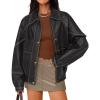 imageZESICA Womens Faux Leather Jacket Oversized Zipper Motorcycle Coats 2025 Fall Fashion Trendy Clothes OutfitsBlack
