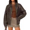 imageZESICA Womens Faux Leather Jacket Oversized Zipper Motorcycle Coats 2025 Fall Fashion Trendy Clothes OutfitsDarkcoffee