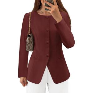 imageZESICA Womens Business Casual Blazers 2025 Fall Long Sleeve Button Down Suit Jackets Open Front Work Blazer with PocketBrown