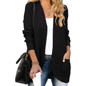 imageZESICA Womens Fall Winter 2025 Long Sleeve Open Front Casual Lightweight Soft Knit Cardigan Sweater OuterwearBlack