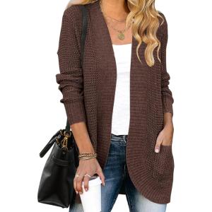 imageZESICA Womens Fall Winter 2025 Long Sleeve Open Front Casual Lightweight Soft Knit Cardigan Sweater OuterwearCoffee