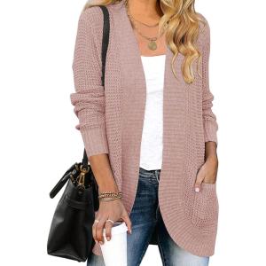 imageZESICA Womens Fall Winter 2025 Long Sleeve Open Front Casual Lightweight Soft Knit Cardigan Sweater OuterwearDustypink