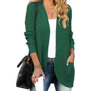 imageZESICA Womens Fall Winter 2025 Long Sleeve Open Front Casual Lightweight Soft Knit Cardigan Sweater OuterwearForestgreen