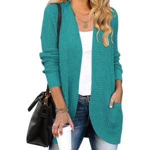 imageZESICA Womens Fall Winter 2025 Long Sleeve Open Front Casual Lightweight Soft Knit Cardigan Sweater OuterwearLakegreen