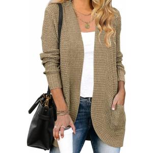 imageZESICA Womens Fall Winter 2025 Long Sleeve Open Front Casual Lightweight Soft Knit Cardigan Sweater OuterwearLightkhaki