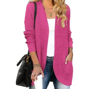 imageZESICA Womens Fall Winter 2025 Long Sleeve Open Front Casual Lightweight Soft Knit Cardigan Sweater OuterwearRose