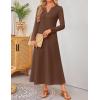 imageZESICA Fall Long Sleeve Dressy Casual Maxi Dresses for Women 2025 Elegant Classy V Neck Flowy Tshirt Dress with PocketsCoffee