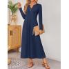imageZESICA Fall Long Sleeve Dressy Casual Maxi Dresses for Women 2025 Elegant Classy V Neck Flowy Tshirt Dress with PocketsNavy