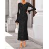 imageZESICA Womens 2025 Bell Long Sleeve Floral Maxi Dress Fall Fashion Bodycon Mesh Wedding Guest Cocktail Party DressesBlack