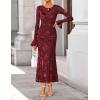 imageZESICA Womens 2025 Bell Long Sleeve Floral Maxi Dress Fall Fashion Bodycon Mesh Wedding Guest Cocktail Party DressesWine